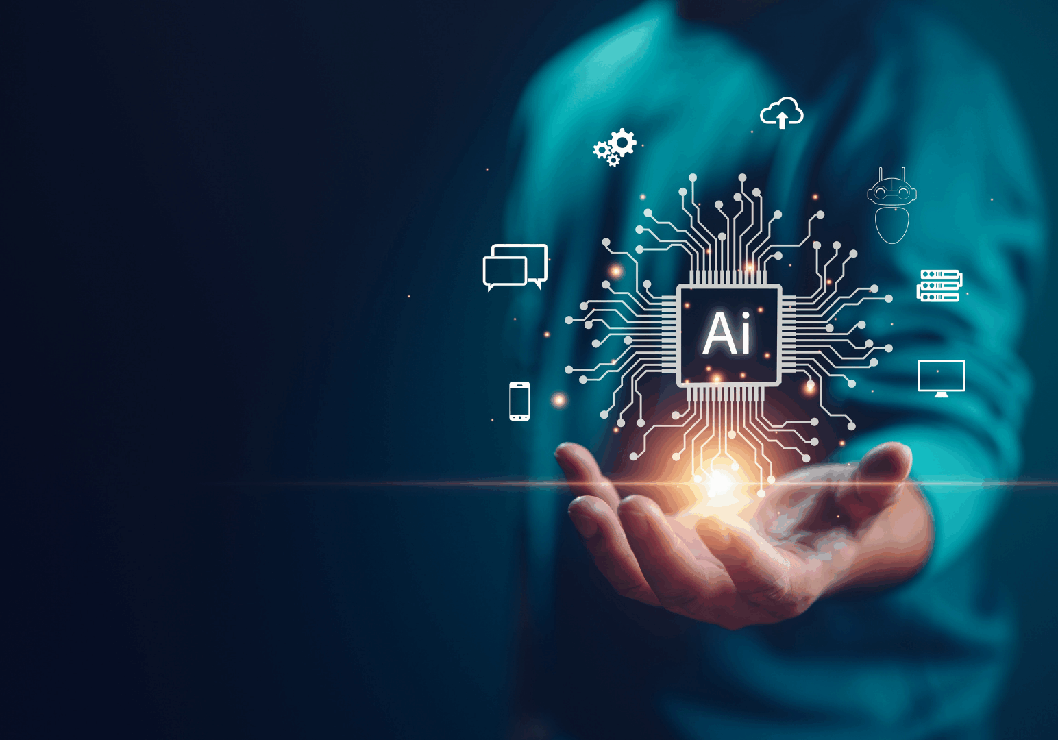 Person holding square with text AI inside