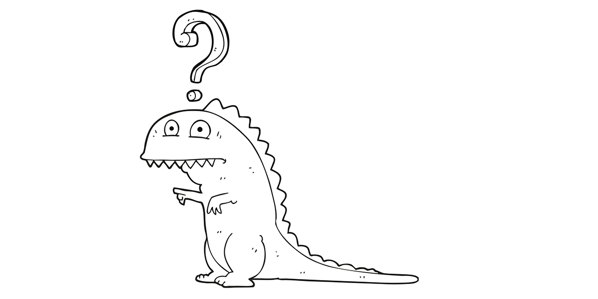 black and white cartoon confused dinosaur